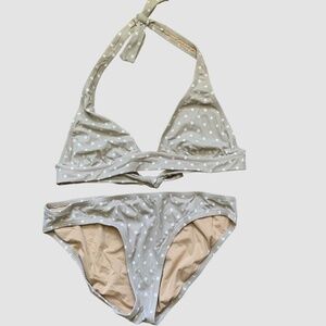 J Crew NWOT Tan White Polka Dot Bikini SZ S